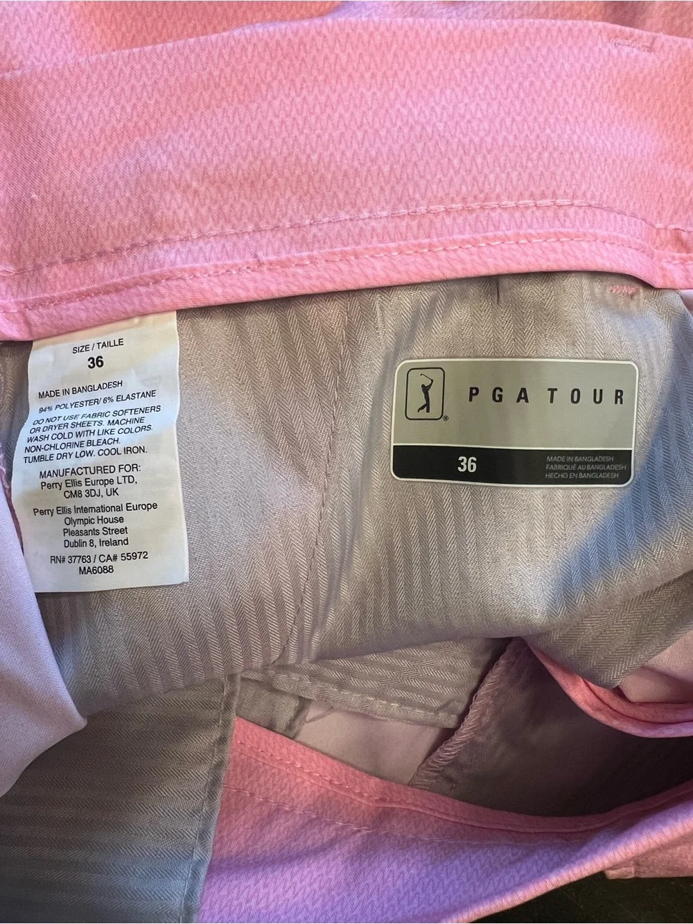 PGA TOUR Men’s 9” SPF50 Flat Front Horizontal Textured Golf Shorts Pink Size 36